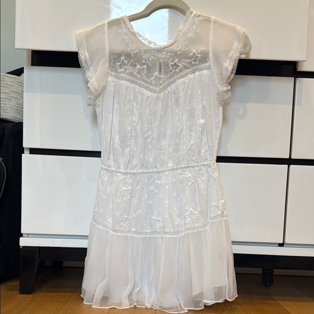 LoveShackFancy White Babydoll Dress with Flutter Sleeves